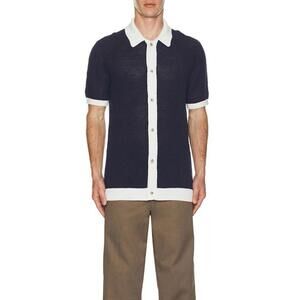 Onia Men’s Linen Short Sleeve Button Up Sweater In Black White M